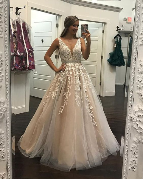 Blush Pink Strapless Ball Gown Formal Prom Dress with Colored Flowers